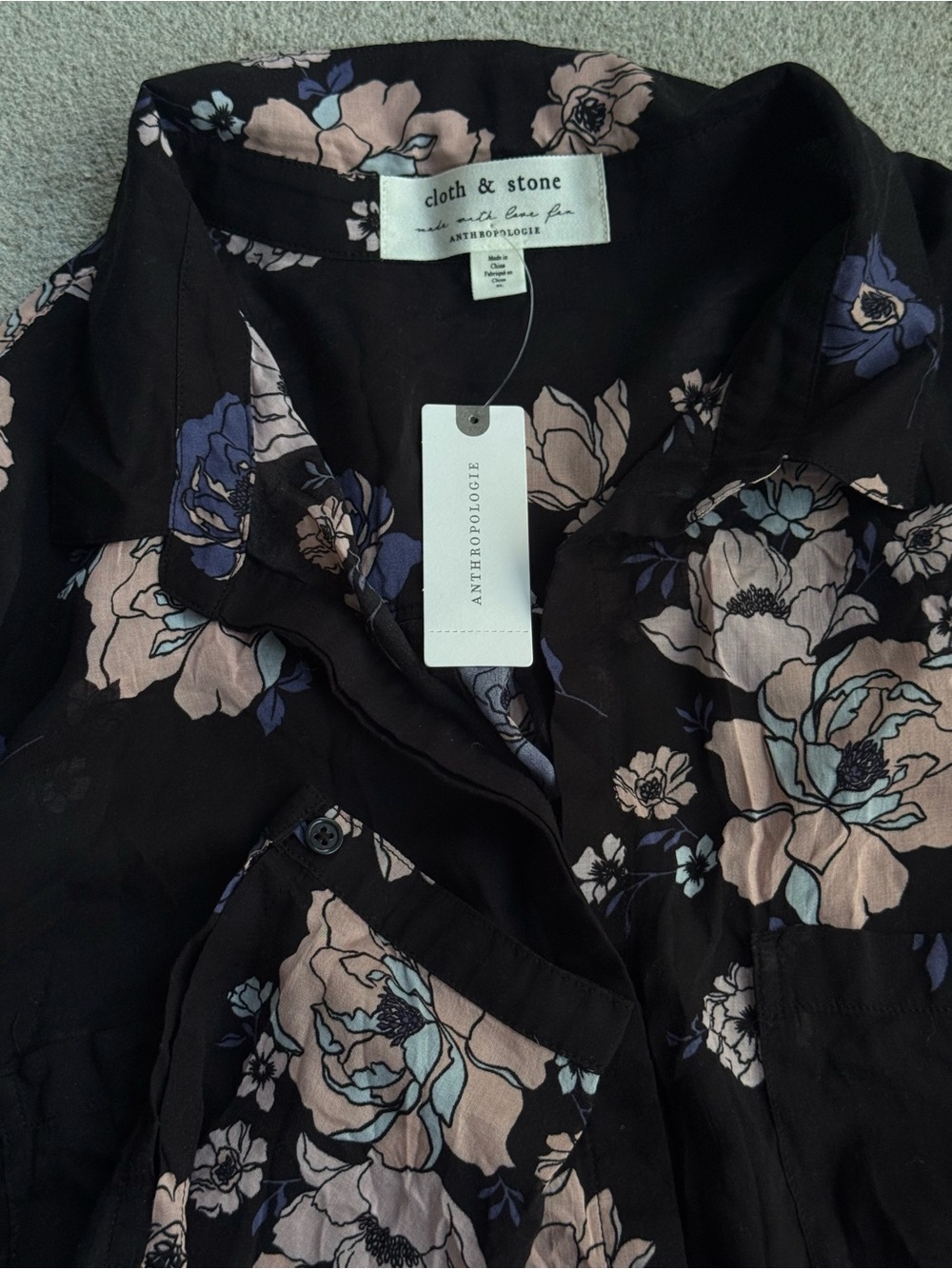 NWT cloth & stone Black Floral Button-Front Blouse XL - Picture 10 of 10